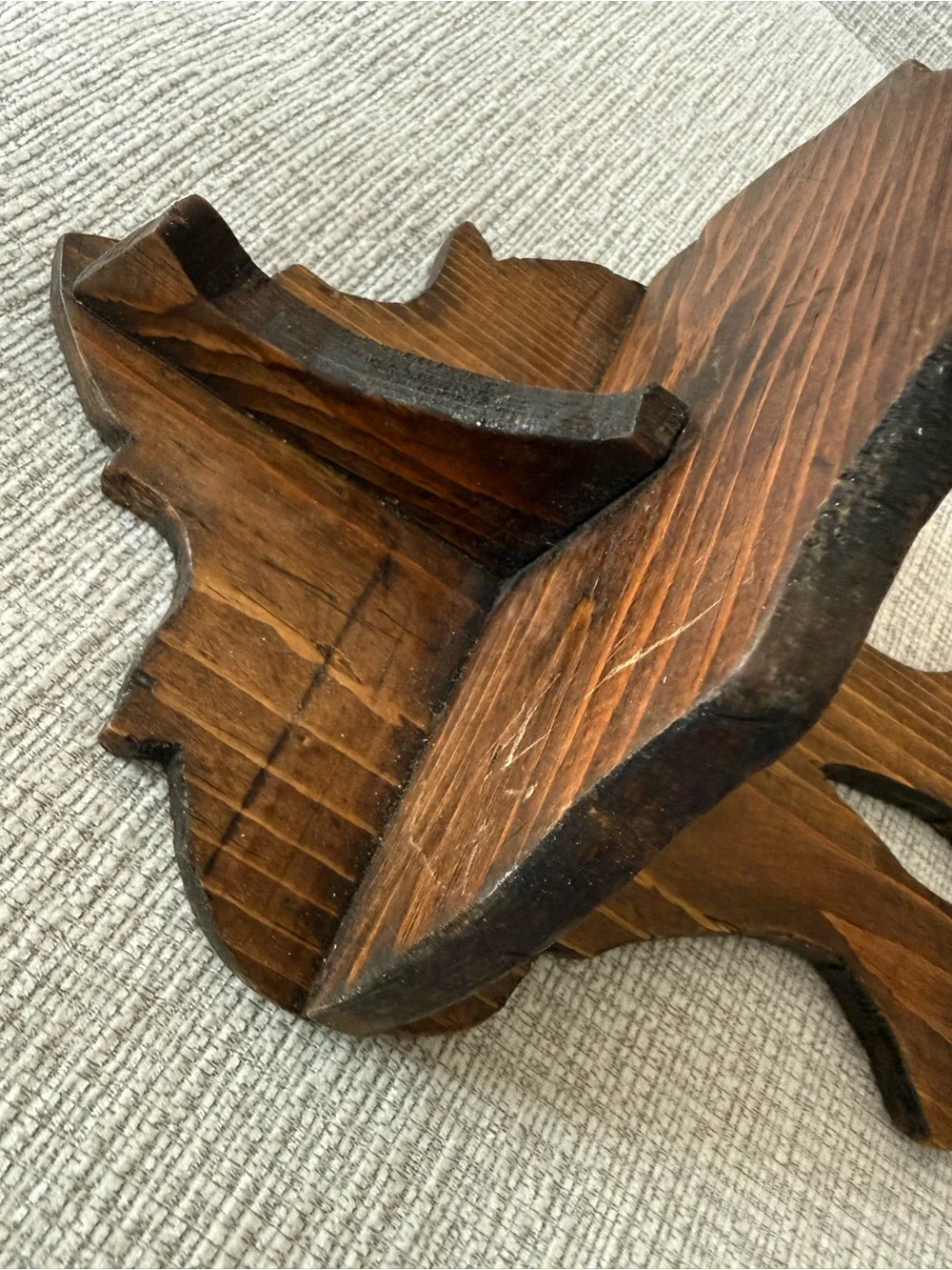 Older Vintage Wooden Wall Display Shelf - Hand Carved Edges & Keyhole